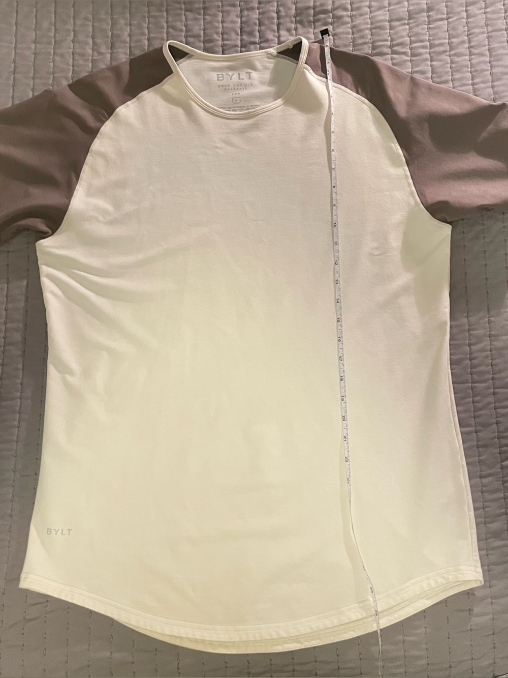 BYLT Basics LUX S/S Drop Cut Baseball Tee in Cream and Tan